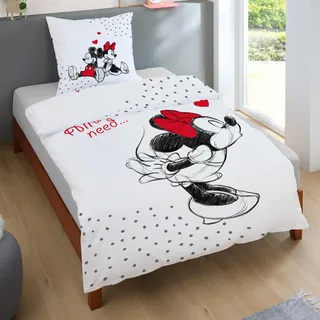 Disney Mickey & Minnie Partnerbettwäsche Set 2-teilig 135x200 cm 80x80 cm - Wendebettwäsche aus 100% Baumwolle mit Reißverschluss - Bettwäsche Einzel romantisch Maschinenwäsche, Öko-Tex