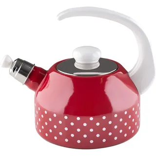 Riess, 0543-077, Flötenkessel Plus 2L, PÜNKTCHEN ROT, Gewicht 1,21kg, dreifach emailliert, Wasserkessel mit Flötenpfeife, Induktion, Retro, hergestellt in Österreich, LBH 26,2x18,4x21,9cm