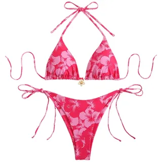 KAHZOR 1 Bikinis-Set, Bikini Damen Set, Damen-Badeanzug, Blumenmuster, Neckholder, Sommer-Badeanzug