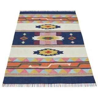 WAWA TEPPICH Kelim Teppich handgewebt Natur 70 x 140 cm | Wollteppich aus indischer Handarbeit, sorgfältig von Hand gefertigt