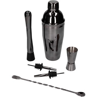 Whiskey Rocks 6-er Cocktail Shaker Set - Cocktail & Bar Zubehör - Paris Shaker 750 ml - Barkeeper Set - Bar Set - Cocktail Messbecher & Stößel - Barlöffel - Edelstahl - Glänzend Schwarz