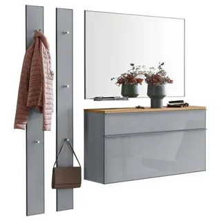 Garderobe , Grau , Holz, Glas, Holzwerkstoff , 5-teilig , Balkeneiche , furniert , 180x195x31 cm , Goldenes M, Made in Germany, DGM-Klimapakt , Garderobe, Garderoben-Sets & Garderoben-Serien, Garderoben-Sets