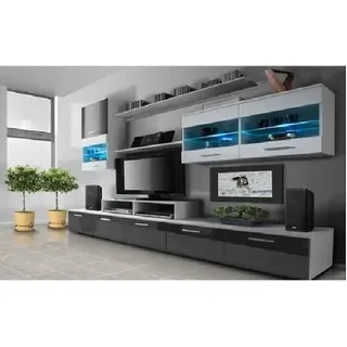 Wohnzimmerwand BENITO 1 - weiß/grau glanz - Grau