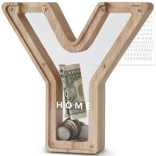 DBPBToU Spardose Kinder, Sparschwein Kinder, Buchstaben Spardose Holz, Spardose Personalisiert für Geburtstag Geschenk/Heimdekoration/Keepsake (Y)