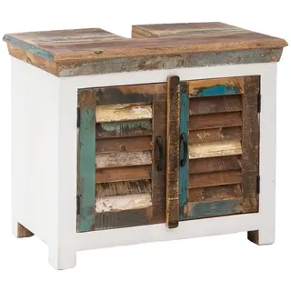 Woodkings Waschbeckenunterschrank Perth recyceltes Holz weiß bunt rustikal Lamellentür Waschtischunterschrank Badmöbel Badezimmer Badschrank Bad Unterschrank Massivholz