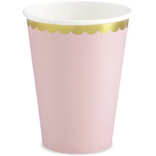 PartyDeco Pappbecher Goldrand 220ml/6Stk. Rosa