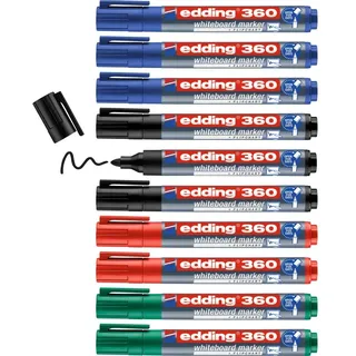 edding 360 Whiteboardmarker - bunte Farben - 10 Whiteboard Stifte - Rundspitze 1,5-3 mm - Boardmarker abwischbar - für Whiteboard, Flipchart, Magnettafel, Memoboard - Sketchnotes - nachfüllbar