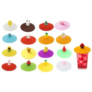 Anlising 16PCS Anti Staub Silikon Tasse Deckel, Auslaufsicherer Silikon Becher Deckel, Siliköndeckel für Gläser, Silikön Glasabdeckung Trinkglas, für Wasserbecher, Weingläser, Kaffeebecher
