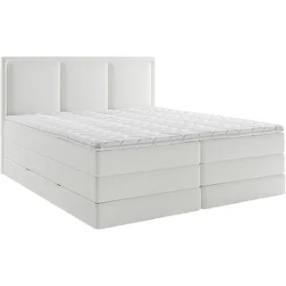 Mid.you Boxspringbett , Weiß , Textil , H2 + H3 , 7-Zonen , Höhe ca. 18 cm , 200x200 cm , Bettkasten, gepolstertes Kopfteil, Topper durchgehend, Wendematratze mit unterschiedlichen Härtegraden, in verschiedenen Größen erhältlich , Schlafzimmer, Betten, Boxspringbetten