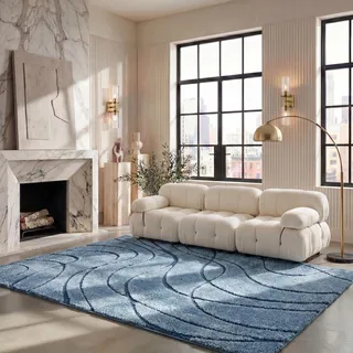 SAFAVIEH Zottelig Teppich für Wohnzimmer, Esszimmer, Schlafzimmer - Florida Shag Collection, Hoher Flor, Hellblau und Blau, 244 X 305 cm