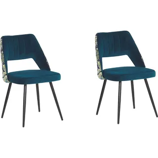 BELIANI Esszimmerstuhl 2er Set Blau Polsterbezug mit Metallbeinen und gemustertem Motiv Wohnzimmer Esszimmer Küche Modern - Blau, Schwarz, Grün