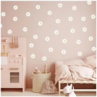Wally Fox Wandtattoo Kinderzimmer Wandtattoo Kinderzimmer Deko Kinderzimmer Mädchen Wanddeko Gänseblümchen Home Decor Wandsticker Kinderzimmer Wand deko Babyzimmer Weiß Blumen - 50 Stück