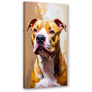 Feeby Leinwandbild Pitbull Hund Tier 60x120cm , Beige , Textil , Tiere , Rechteckig , 60x120 cm , Bilder & Rahmen, Bilder, Leinwandbilder