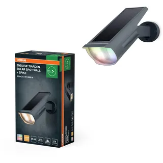 Osram Solar-Spot RGB & Warmweiß mit Erdspieß und Wandhalterung, Tageslichtsensor, IP44-Schutz, solarbetriebener Strahler für Garten und Terrasse