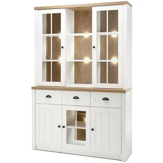 Feldmann-Wohnen Buffet Provence pinie weiß / eichefarben hell 130 / 43 / 198cm , Weiß, Hellbraun , Holz , Rechteckig , 130x198x43 cm , Esszimmer, Anrichten, Buffetschränke