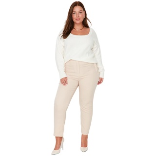 TRENDYOL Damen Plus Size High Waist Cigarette Pants Plus Size Pants Hose Täglich, Beige, 44