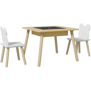 Aiyaplay Kinder-Tisch-Stuhl-Set 3er Set MDF Naturholz , Naturfarben , Holz , Teilmassiv,Kiefer , Quadratisch , rund , 60x44x60 cm , Babymöbel & Kindermöbel, Kinderzimmer & Jugendzimmer, Kindersitzgruppe