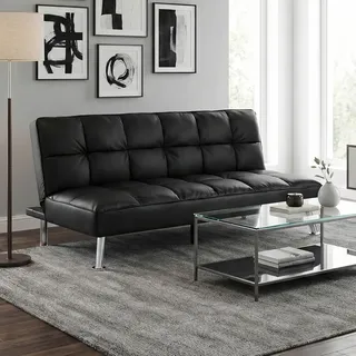 Sofa HWC-K21, Klappsofa Couch Schlafsofa, Nosagfederung Schlaffunktion Liegefläche 181x107cm Kunstleder, schwarz - Schwarz