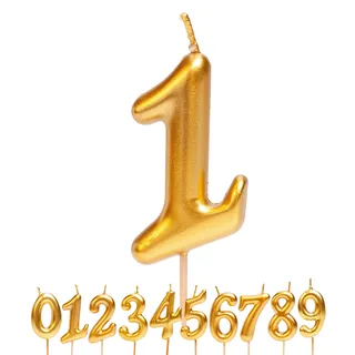 dekora - Geburtstagskerzen Zahlen Gold, (Zahl 1) 7,5 cm für Kuchen und Torte, Kuchenkerzen Geburtstag, Hochzeit, Jubiläum und Feiern, Tortendeko
