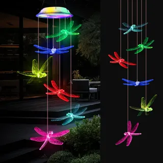Solar Windspiel für Draußen, Libelle Licht, Wasserdicht für Garten, Solarbetriebenes Hängend Deko, Farbwechsel Muttertagsgeschenk
