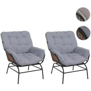 2er-Set Loungestuhl HWC-P75, Loungesessel Relaxstuhl, Stoff 220g/m2 Poly-Rattan Metall ~ dunkelgrau,