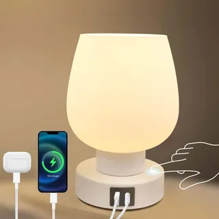 Nachttischlampe - Touch kleine Lampe für Schlafzimmer LED Nachttisch, 3-Wege dimmbar, weiß Opalglas Schatten, warme LED-Glühbirne enthalten