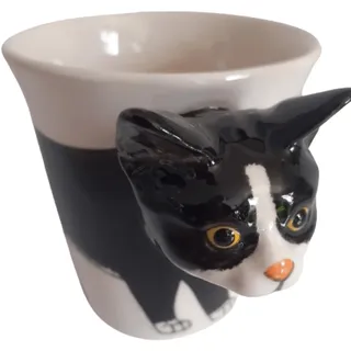 Katze 3d Tasse Katzenmotiv Keramik Tier Tasse als Geschenk für Tierliebhaber Katze schwarz weiss