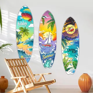 Supzone Wandtattoo Beach Palme Wandaufkleber Hawaii Surfbrett Tropische Pflanze Sonne Strand Wandsticker für Wohnzimmer Schlafzimmer Büro Sofa TV Hintergrund Wanddeko