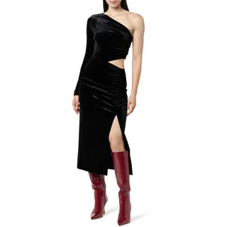 The Drop Midikleid für Damen, Lia Samt Einschultrig Cut-Out-Detail, Schwarz, M