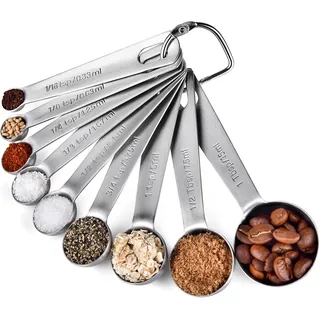 U-Taste Metall-Messlöffel-Set, 18/8 Edelstahl, Esslöffel, Teelöffel, Esslöffel, TSP, integrierter langer Griff, runde Messlöffel zum Backen, Kochen (9-teilig)