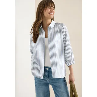 Hemdbluse CECIL, Damen, Gr. XL (44), sporty denim blau, Web, Obermaterial: 65% Polyester, 35% Viskose, gestreift, regular fit normal, Manschette, Blusen Hemdbluse, mit Streifen Muster