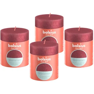 Bolsius Rustikale Stumpenkerze - Shimmer Red - 4 Stück - Lange Brenndauer von 35 Stunden - Haushaltskerze - Innendekoration - geruchlos - inklusive natürlichem veganem Wachs - ohne Palmöl - 8 x 7 cm