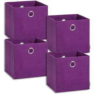 Storanda | 4er Set Aufbewahrungsbox 33x33x33 cm | Extra Große Griffe | Stabil & Faltbar | Regalbox für Würfelregal Kallax | Ideal für Zuhause & Kinderzimmer | Brombeere