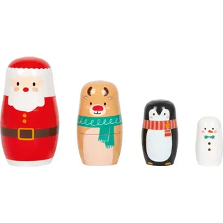 small foot Matrjoschka Weihnachten Figuren aus Holz, niedliche Nistpuppen, 4-teilig, Stapelspiel für Kinder ab 2 Jahren, 12682