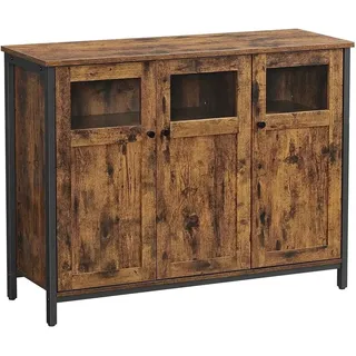 Vasagle Sideboard mit Glastüren 35 cm x 110 cm x 75 cm Braun-Schwarz