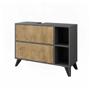 Vicco Waschbeckenunterschrank Leano Anthrazit/Bergeiche 80 x 62 cm mit 2 Schubladen, Model 52131 - Dunkelgrau, Braun