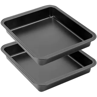 Space Home - Quadratische Auflaufformen aus Kohlenstoffstahl - 2er-Set 23 x 22 cm, Antihaftbeschichtet, Ideal für Lasagne, Brownies und Backofen