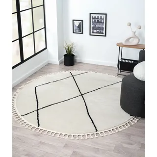 Myflair Moroccan Signature Hochflor-Teppich 190 x 190 cm Schwarz/Weiß