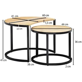 Wohnling Couchtisch 2er Set Mango Massivholz