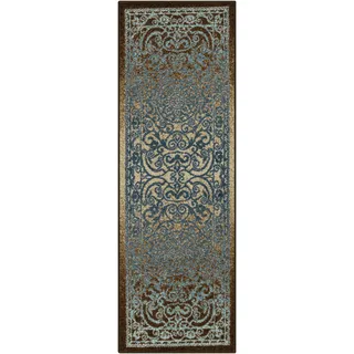 maples rugs Pelham Vintage Läufer, rutschfest, für Flur und Eingangsbereich, 5 x 15 cm, Blau/Walnuss