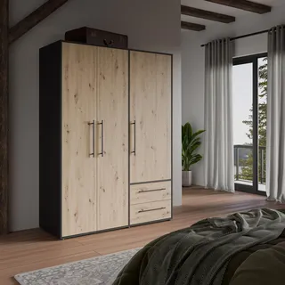 Forte Drehtürenschrank Mokkaris 144,4 x 200,1 x 58,8 cm Schwarz