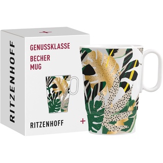 Ritzenhoff & Breker RITZENHOFF 3731007 Kaffee-Tasse 330 ml - Serie Genussklasse Nr. 7 - Becher aus Porzellan mit Tropen-Motiv, Designerstück