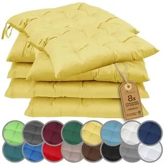 NatureMark 8er Set Stuhlkissen mit Bändern 40x40 cm – Gefüllte Sitzkissen, Outdoor & Indoor – Gelb