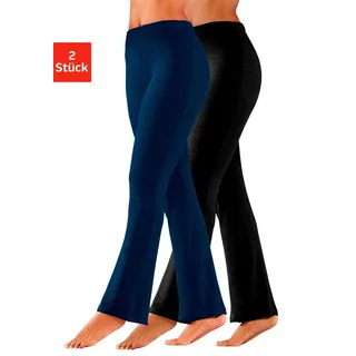 Jazzpants, Damen, Gr. 44/46, N-Gr, blau (1x marine, 1x schwarz), Single Jersey, Obermaterial: 95% Baumwolle, 5% Elasthan, VIVANCE ACTIVE BY LASCANA, unifarben, Basic, Basic lang, Hosen Jazzpants, mit leicht ausgestelltem Bein, Loungewear, Topseller