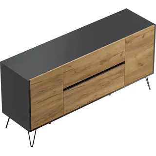 Posseik Sideboard Industrial G 2 Schubladen 2 Türen 155 cm Grafit Eiche Front