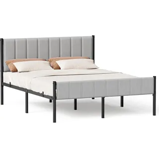 VASAGLE Doppelbettgestell, Bettgestell, 160 x 200 cm, mit gepolstertem Kopfteil, Bettrahmen, Stahl-Latten, trägt bis zu 500 kg, einfache Montage, Taubengrau RMB975G01