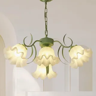 zhxinashu Kronleuchter Modern Grüne, Pendelleuchte Schlafzimmer Decke, E27 Acryl Blume Muster Pendelleuchte, Kronleuchter Vintage für Küche, Wohnzimmer, Esszimmer