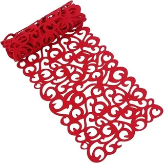 Tischläufer aus Filz – Openwork Filz Tischläufer,Durchbrochene Blumen Muster, Hitzebeständig & Langlebig, 102 x 29 cm – Stilvolle Tischdekoration für Esszimmer (Groß Rot)