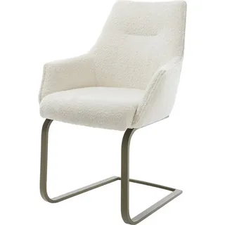 DeLife Freischwinger Alja-Flex mit Armlehnen Bouclé Weiß Freischwinger flach Effektfinish Titan Taschenfederkern