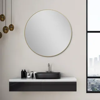 Spiegel Talos Picasso gold Ø 80 cm - mit hochwertigem Aluminiumrahmen für stilvolles Ambiente - Perfekter Badezimmerspiegel Rund, der Eleganz und Funktionalität vereint - Gold